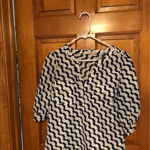 Chevron print white and blue blouse.